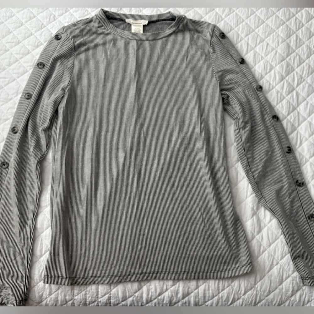 Striped Long Sleeve Top with Button Detail